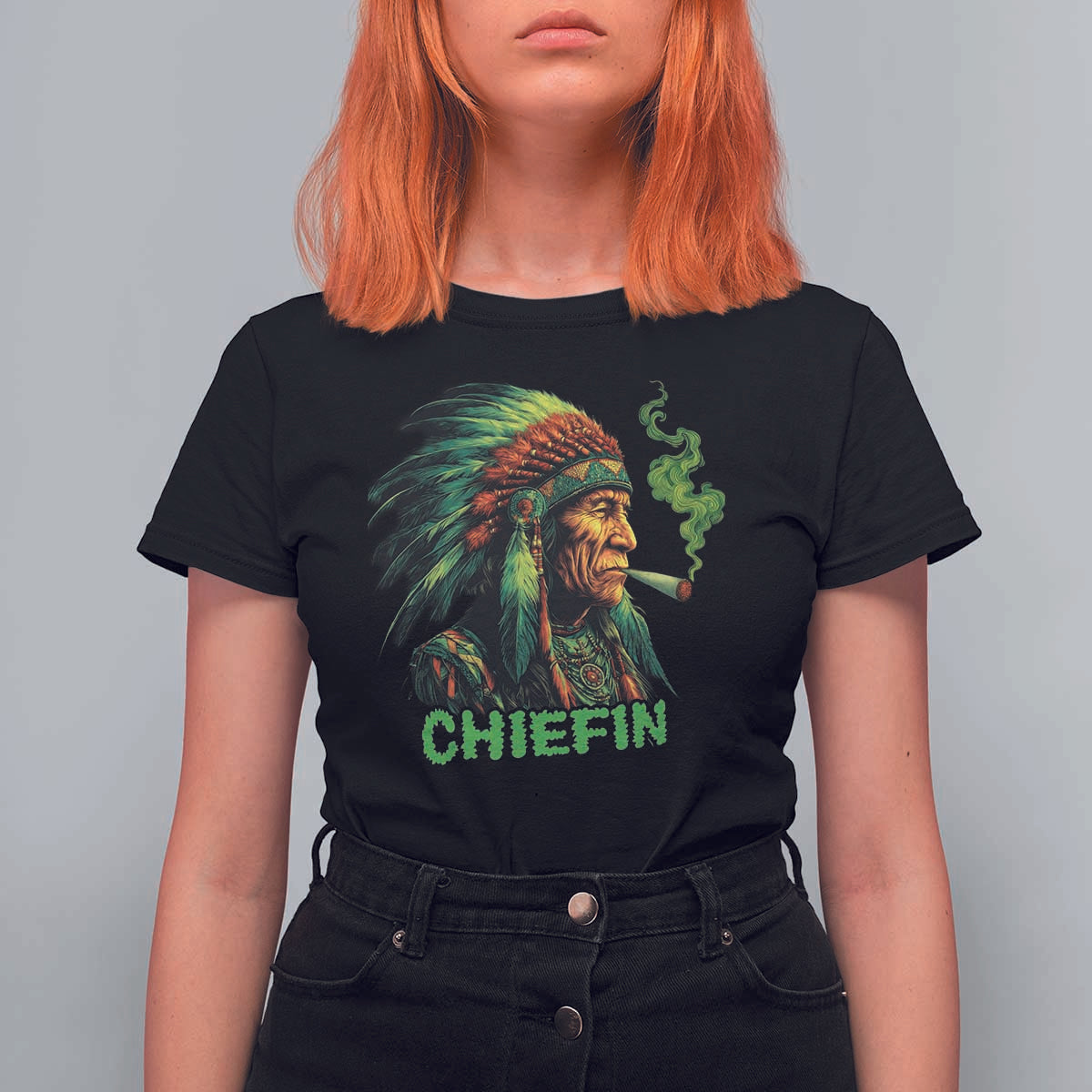 Funny Chiefin Weed Indian Native American Marijuana T Shirt For Women - Wonder Print Shop