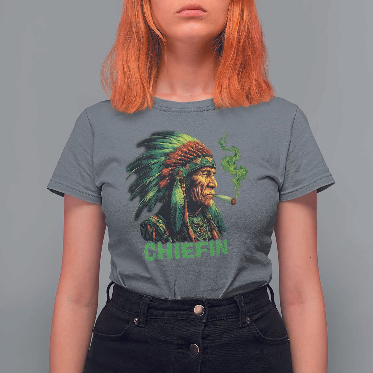 Funny Chiefin Weed Indian Native American Marijuana T Shirt For Women - Wonder Print Shop