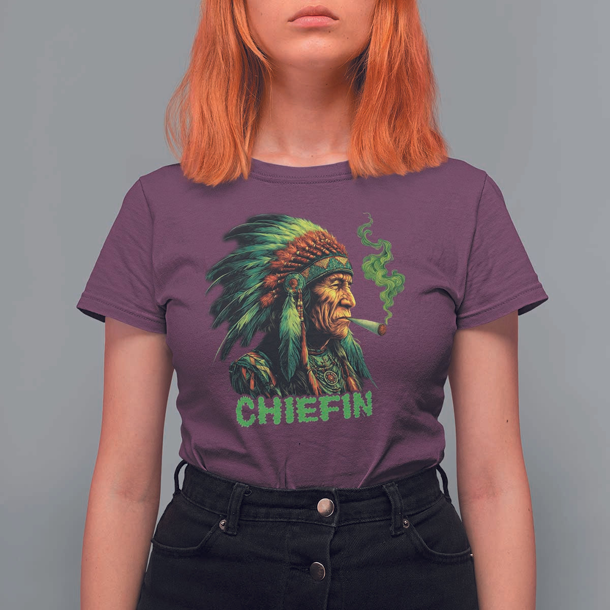 Funny Chiefin Weed Indian Native American Marijuana T Shirt For Women - Wonder Print Shop