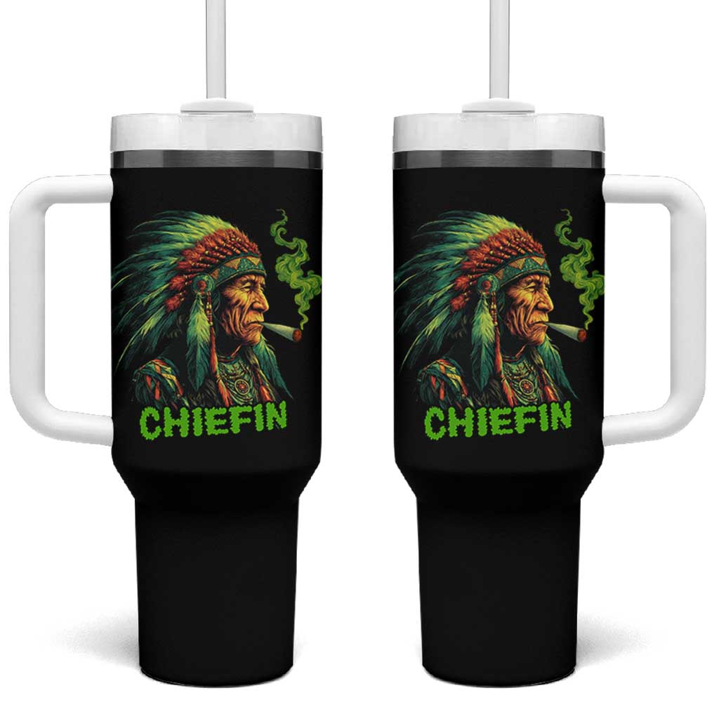 Funny Chiefin Weed Indian Native American Marijuana Tumbler With Handle - Wonder Print Shop
