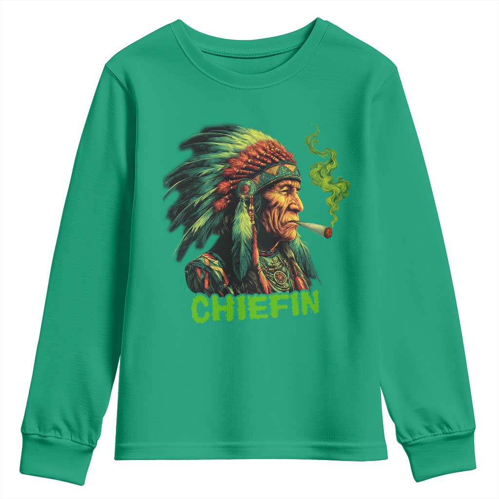 Funny Chiefin Weed Indian Native American Marijuana Youth Sweatshirt - Wonder Print Shop
