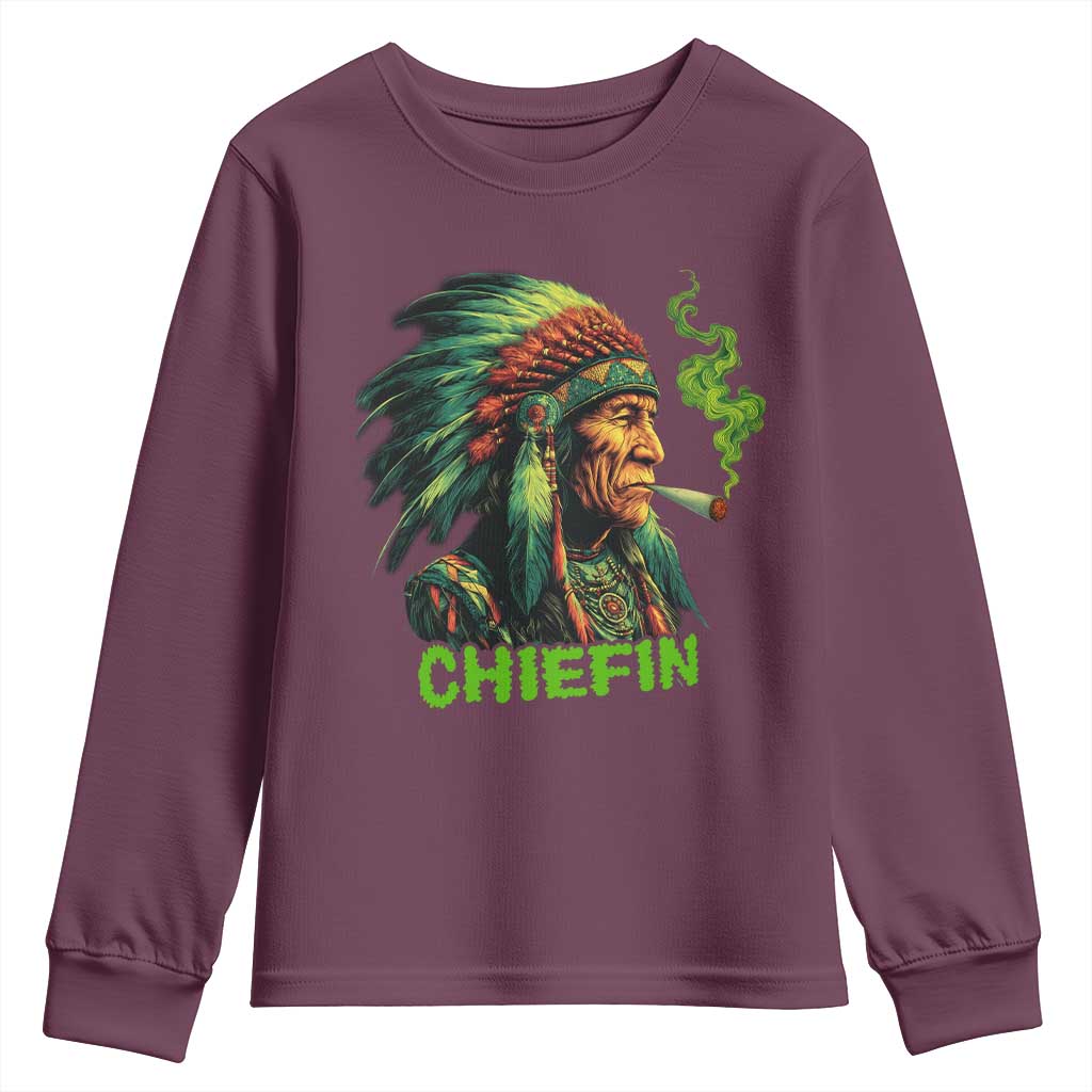 Funny Chiefin Weed Indian Native American Marijuana Youth Sweatshirt - Wonder Print Shop