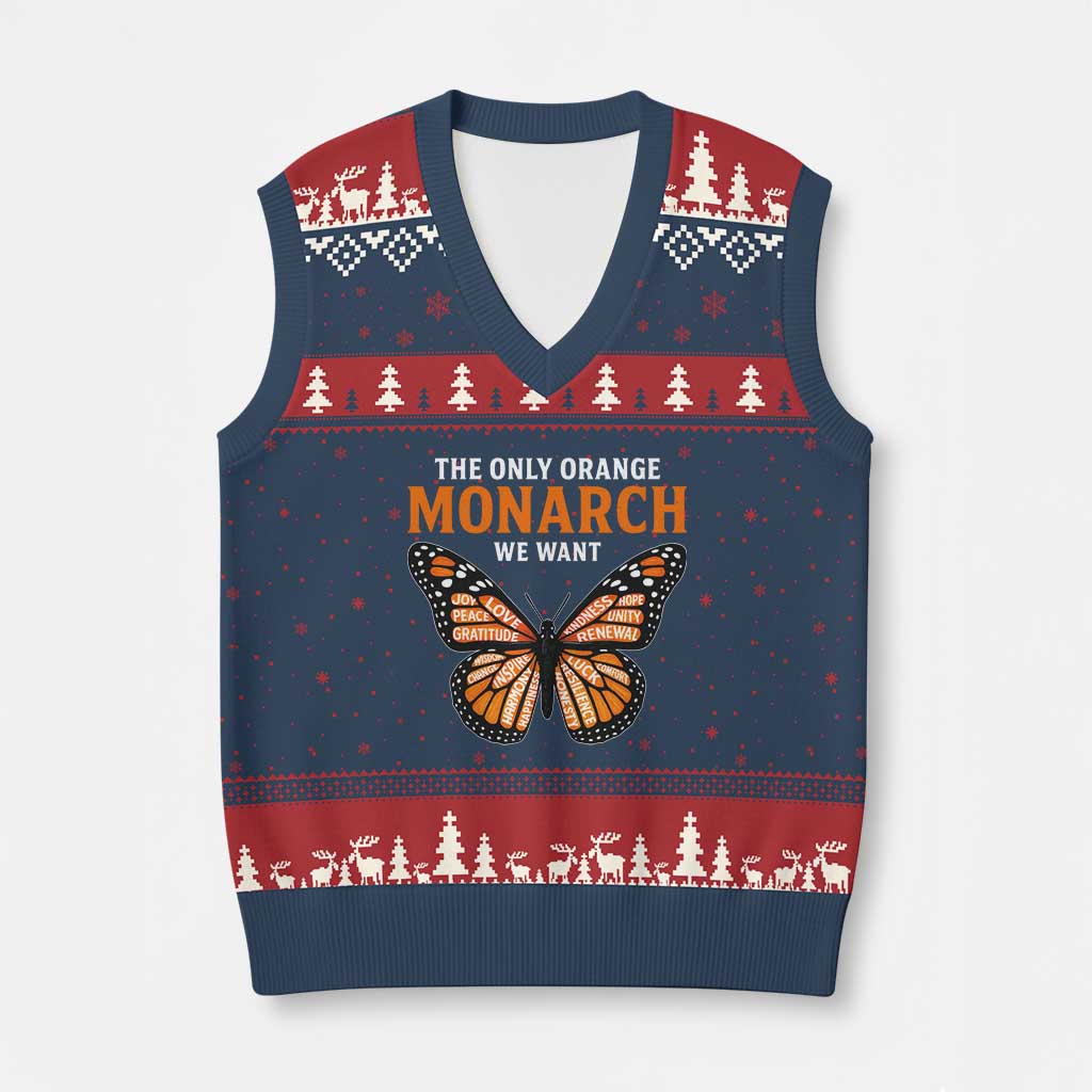 The Only Orange Monarch We Want V-Neck Knit Sweater Vest Monarch Butterfly - Wonder Print Shop
