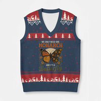 We Only Need One Monarch And Its A Butterfly V-Neck Knit Sweater Vest Retro Peace Sign Flowers - Wonder Print Shop