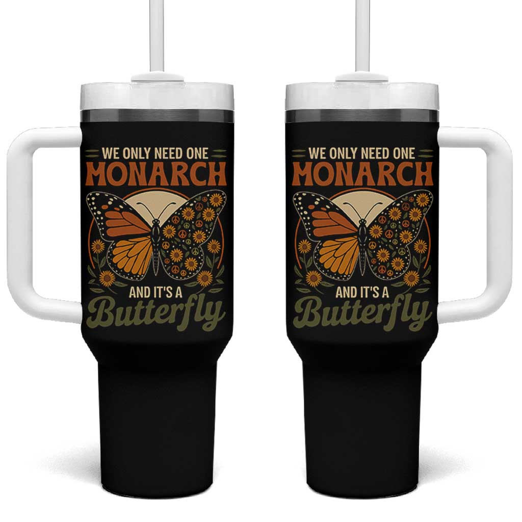 We Only Need One Monarch And Its A Butterfly Tumbler With Handle Retro Peace Sign Flowers - Wonder Print Shop