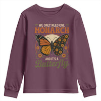 We Only Need One Monarch And Its A Butterfly Youth Sweatshirt Retro Peace Sign Flowers - Wonder Print Shop
