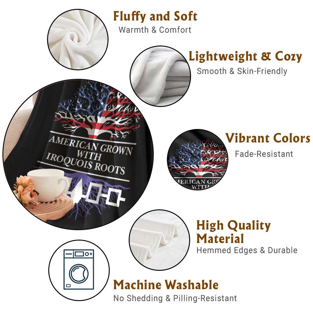 American Grown With Iroquois Roots Throw Blanket Tree USA Flag - Wonder Print Shop