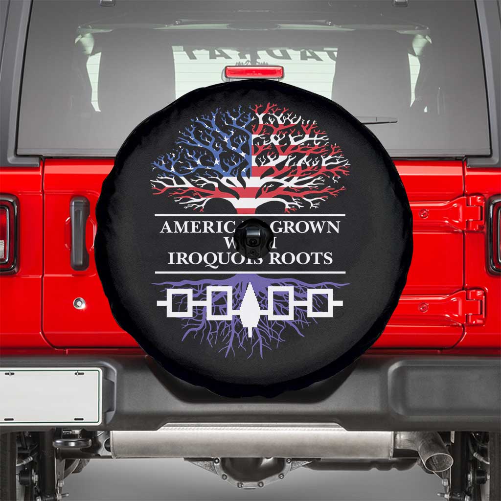 American Grown With Iroquois Roots Spare Tire Cover Tree USA Flag - Wonder Print Shop