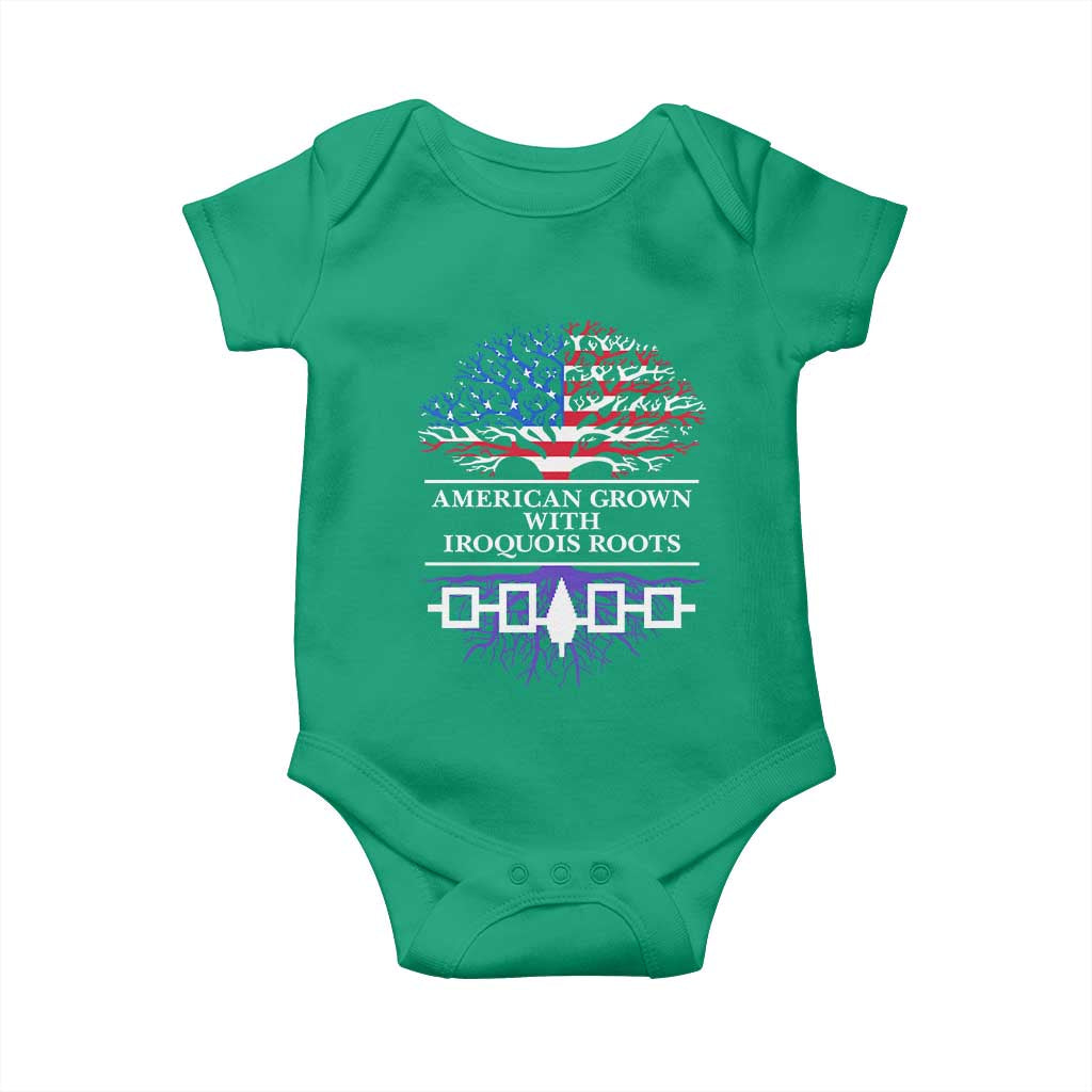 American Grown With Iroquois Roots Baby Onesie Tree USA Flag - Wonder Print Shop