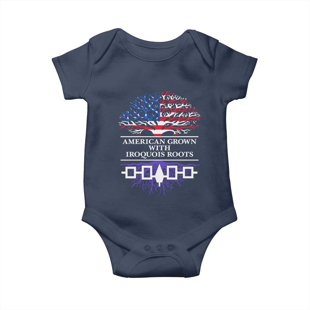 American Grown With Iroquois Roots Baby Onesie Tree USA Flag - Wonder Print Shop