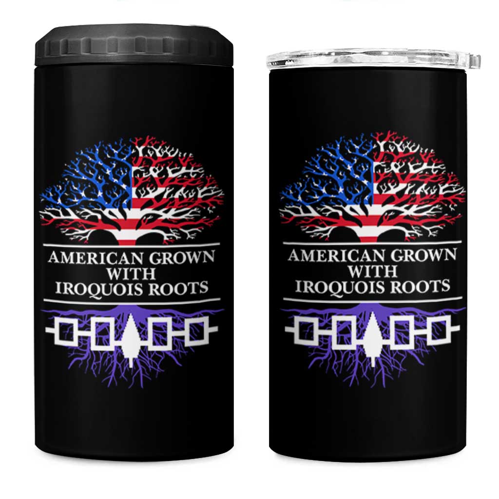 American Grown With Iroquois Roots 4 in 1 Can Cooler Tumbler Tree USA Flag - Wonder Print Shop