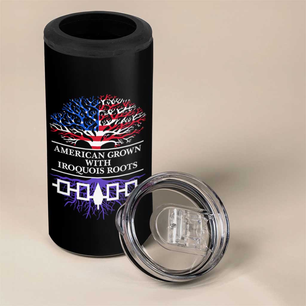American Grown With Iroquois Roots 4 in 1 Can Cooler Tumbler Tree USA Flag - Wonder Print Shop