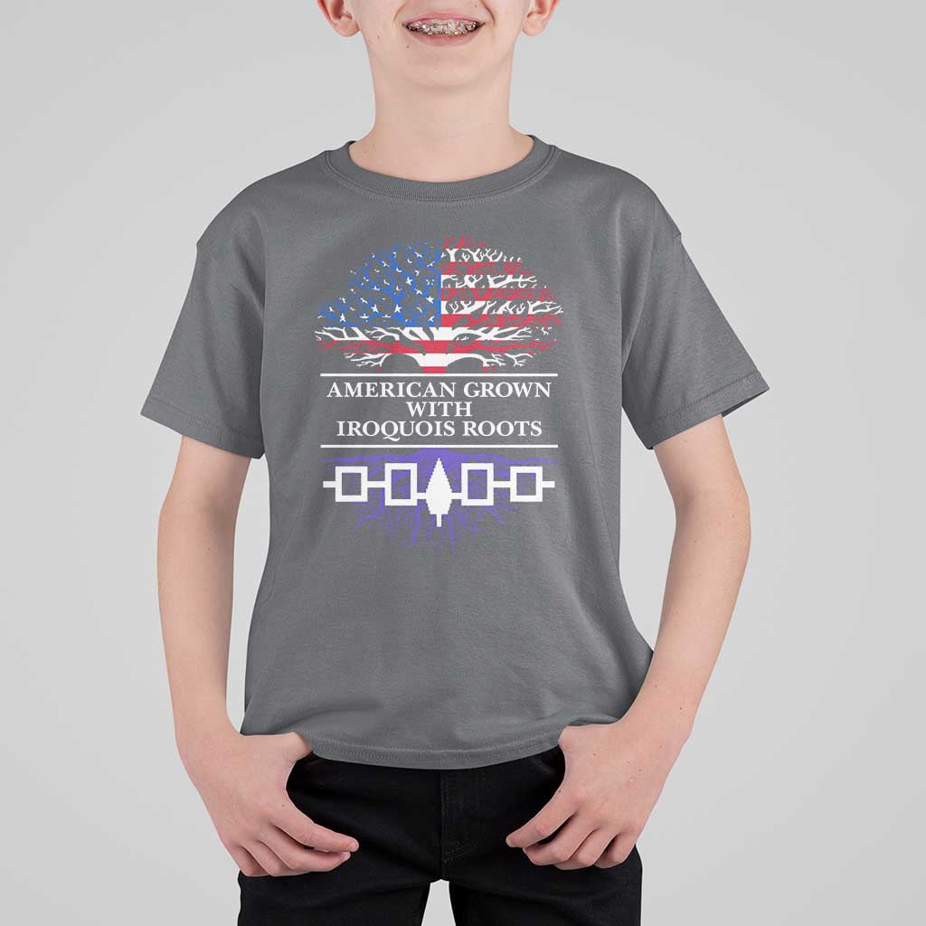American Grown With Iroquois Roots T Shirt For Kid Tree USA Flag - Wonder Print Shop