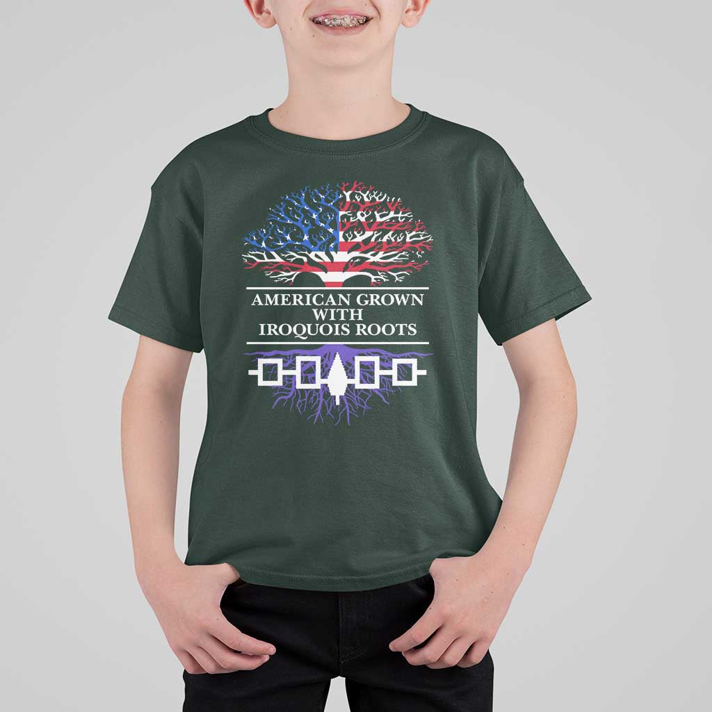 American Grown With Iroquois Roots T Shirt For Kid Tree USA Flag - Wonder Print Shop