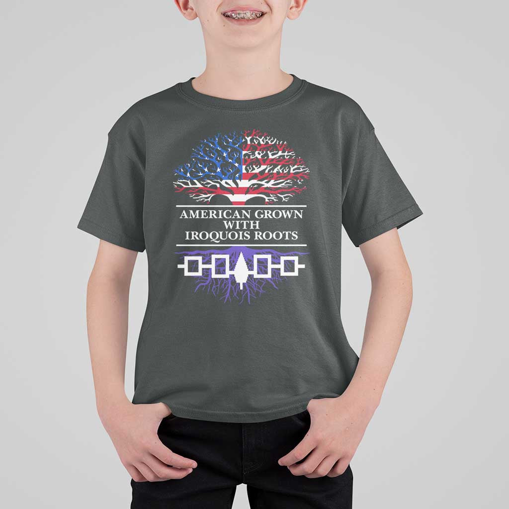 American Grown With Iroquois Roots T Shirt For Kid Tree USA Flag - Wonder Print Shop