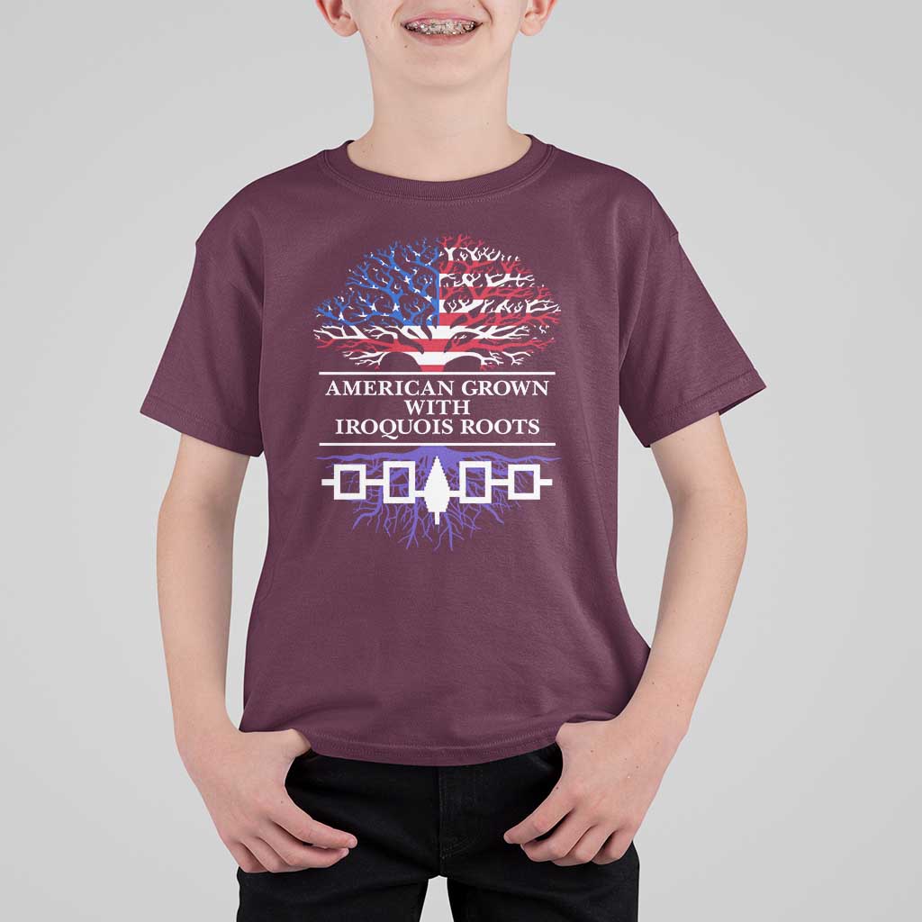 American Grown With Iroquois Roots T Shirt For Kid Tree USA Flag - Wonder Print Shop