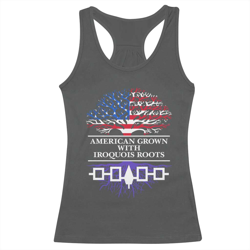 American Grown With Iroquois Roots Racerback Tank Top Tree USA Flag - Wonder Print Shop