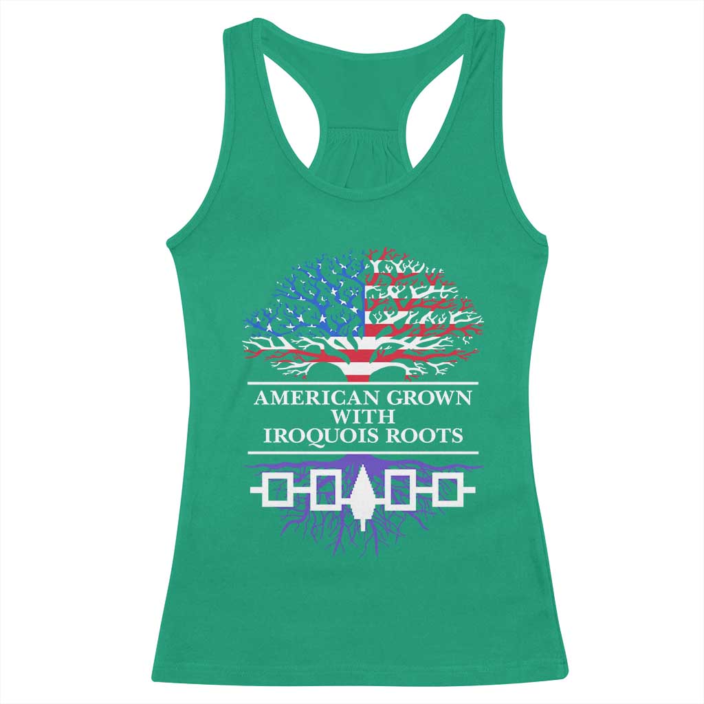 American Grown With Iroquois Roots Racerback Tank Top Tree USA Flag - Wonder Print Shop