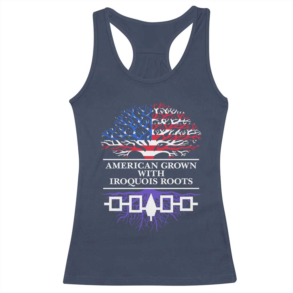 American Grown With Iroquois Roots Racerback Tank Top Tree USA Flag - Wonder Print Shop