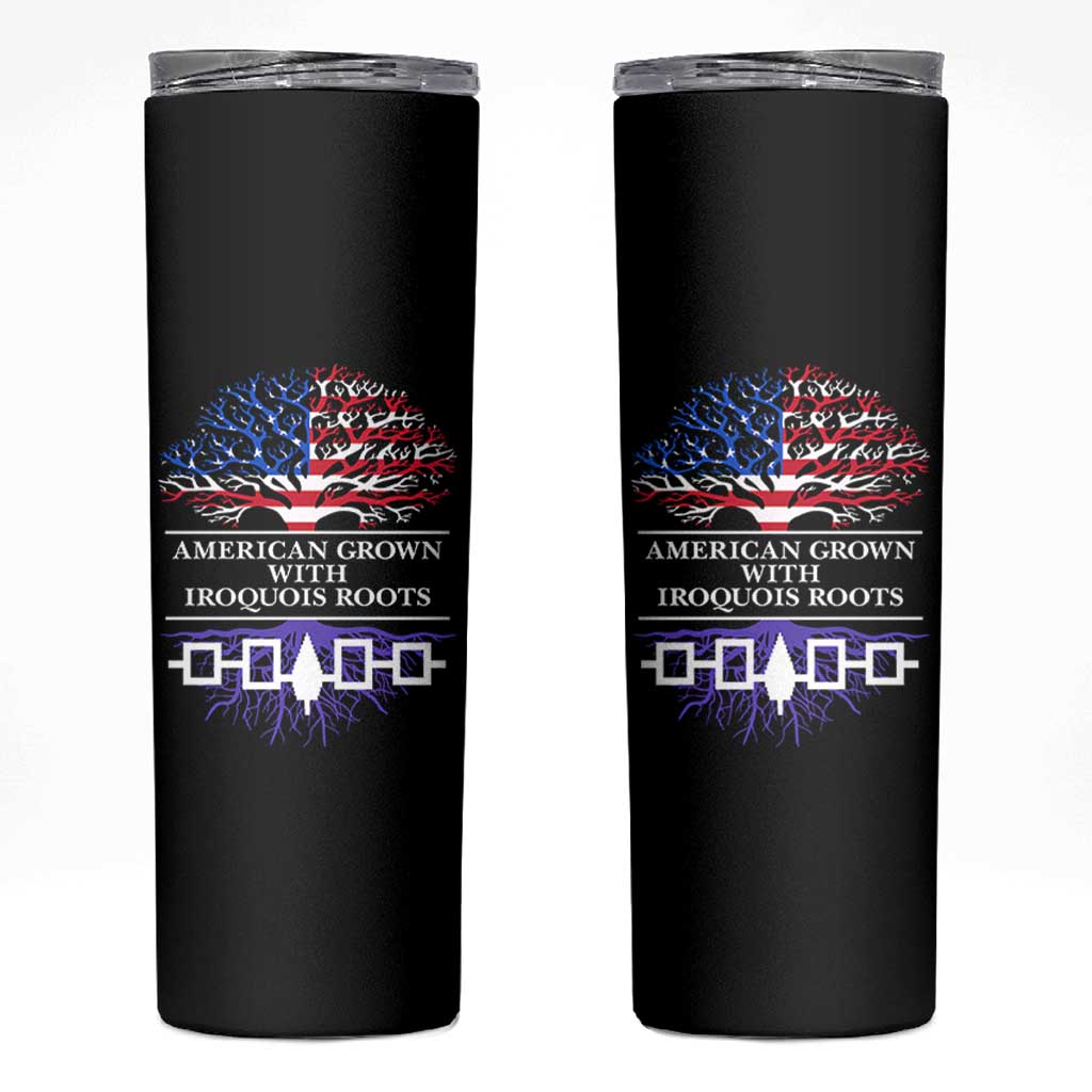 American Grown With Iroquois Roots Skinny Tumbler Tree USA Flag - Wonder Print Shop