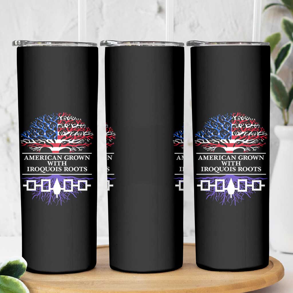 American Grown With Iroquois Roots Skinny Tumbler Tree USA Flag - Wonder Print Shop