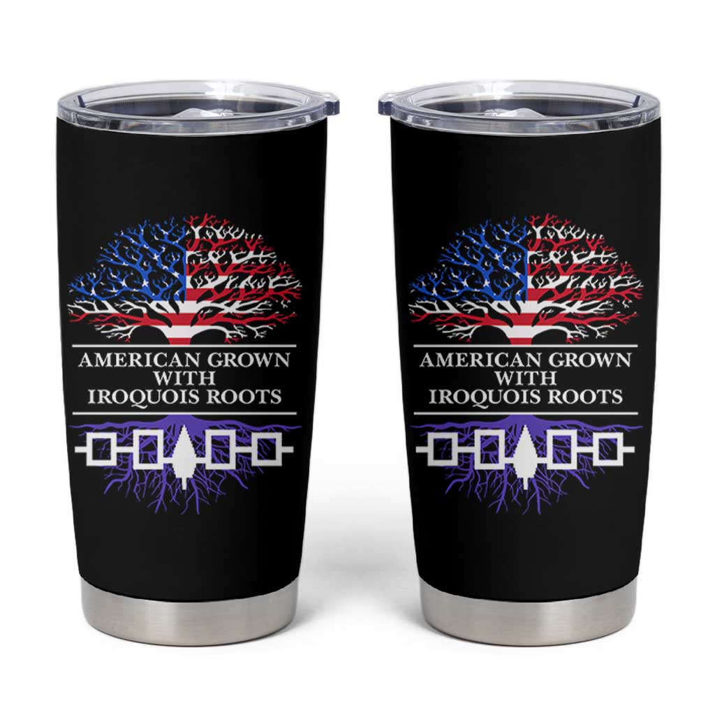 American Grown With Iroquois Roots Tumbler Cup Tree USA Flag - Wonder Print Shop