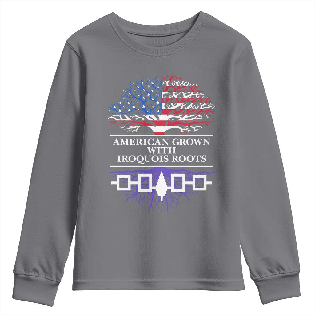 American Grown With Iroquois Roots Youth Sweatshirt Tree USA Flag - Wonder Print Shop