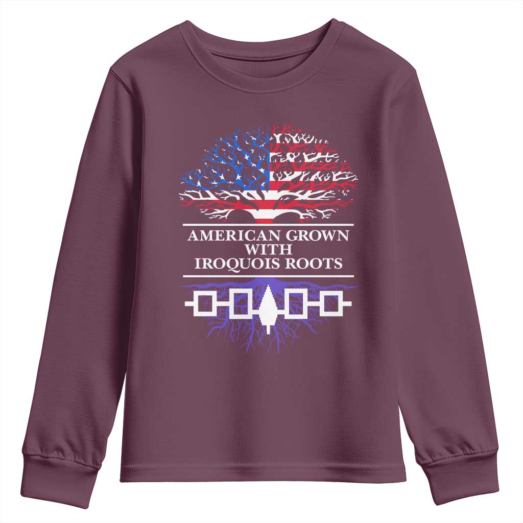 American Grown With Iroquois Roots Youth Sweatshirt Tree USA Flag - Wonder Print Shop