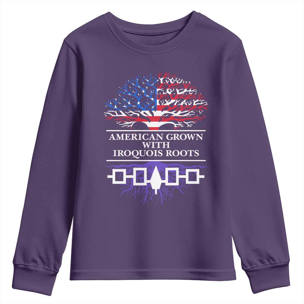 American Grown With Iroquois Roots Youth Sweatshirt Tree USA Flag - Wonder Print Shop