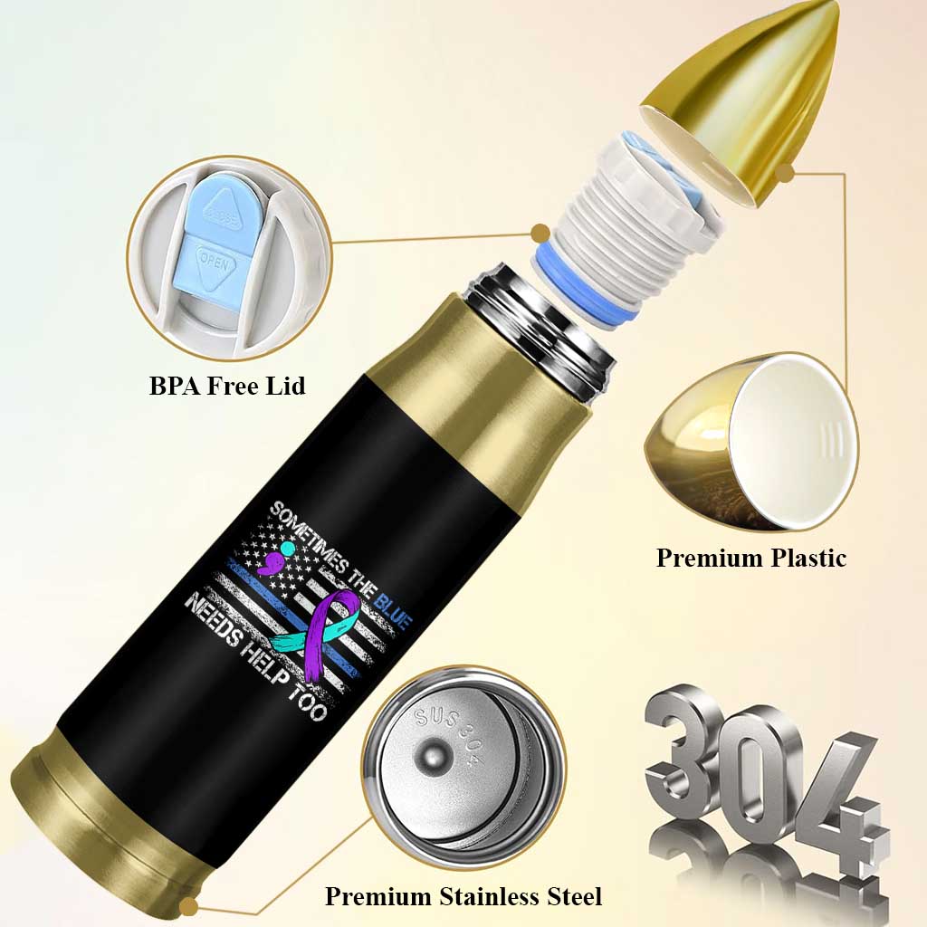 Police Suicide Awareness Bullet Tumbler Sometimes The Blue Need Help Too