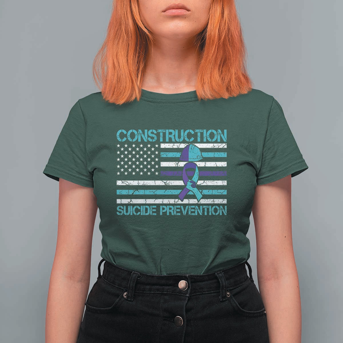 Construction Suicide Prevention Awareness T Shirt For Women Mental Health American Flag
