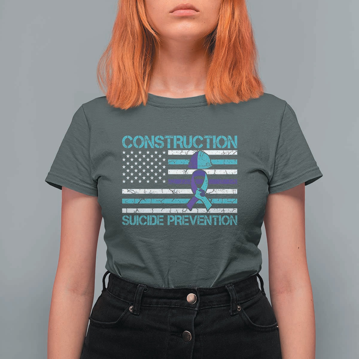 Construction Suicide Prevention Awareness T Shirt For Women Mental Health American Flag