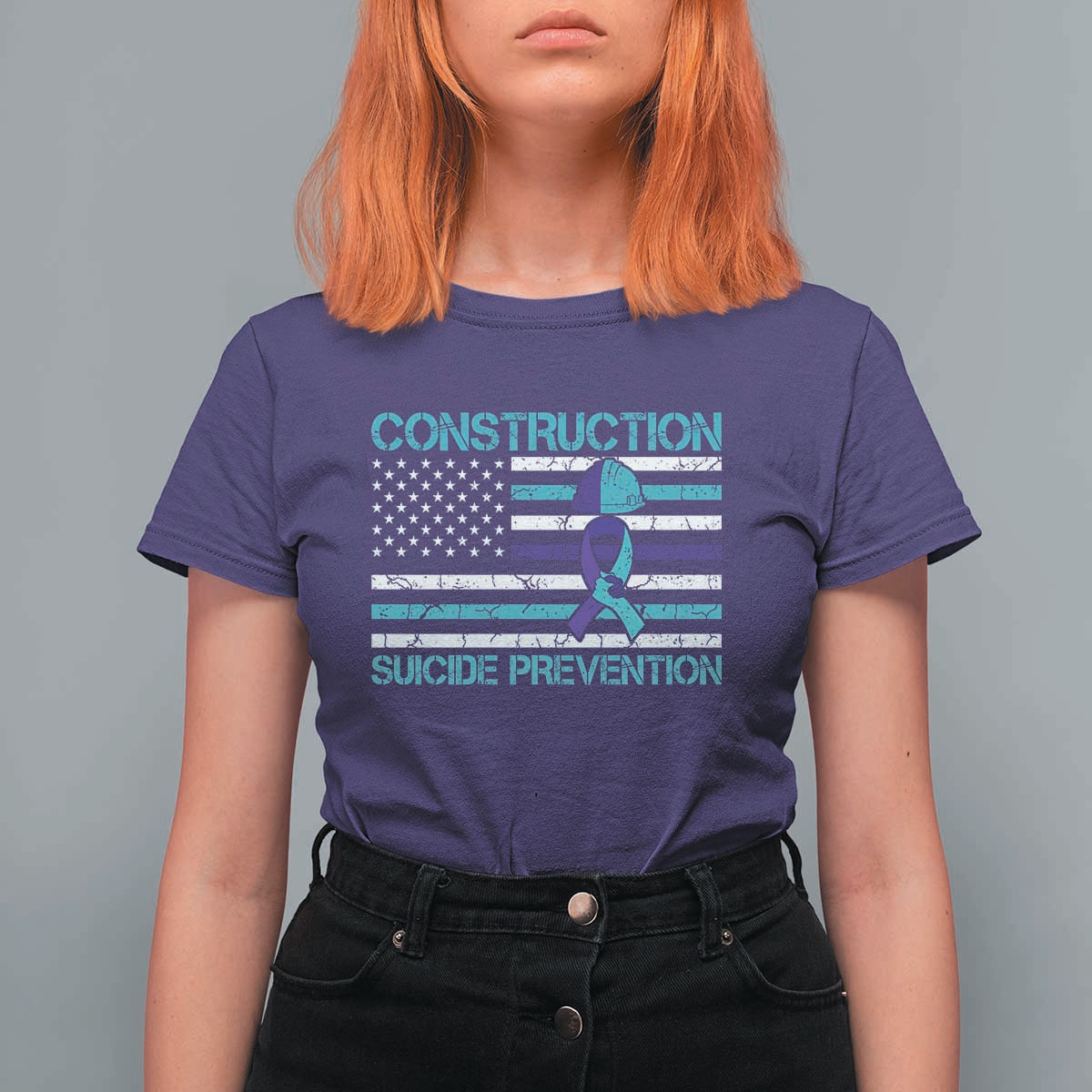 Construction Suicide Prevention Awareness T Shirt For Women Mental Health American Flag