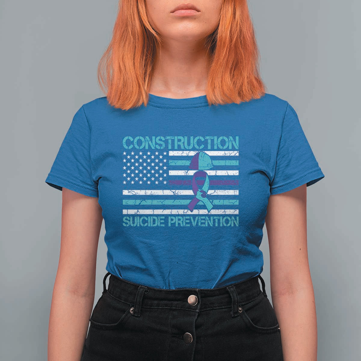Construction Suicide Prevention Awareness T Shirt For Women Mental Health American Flag