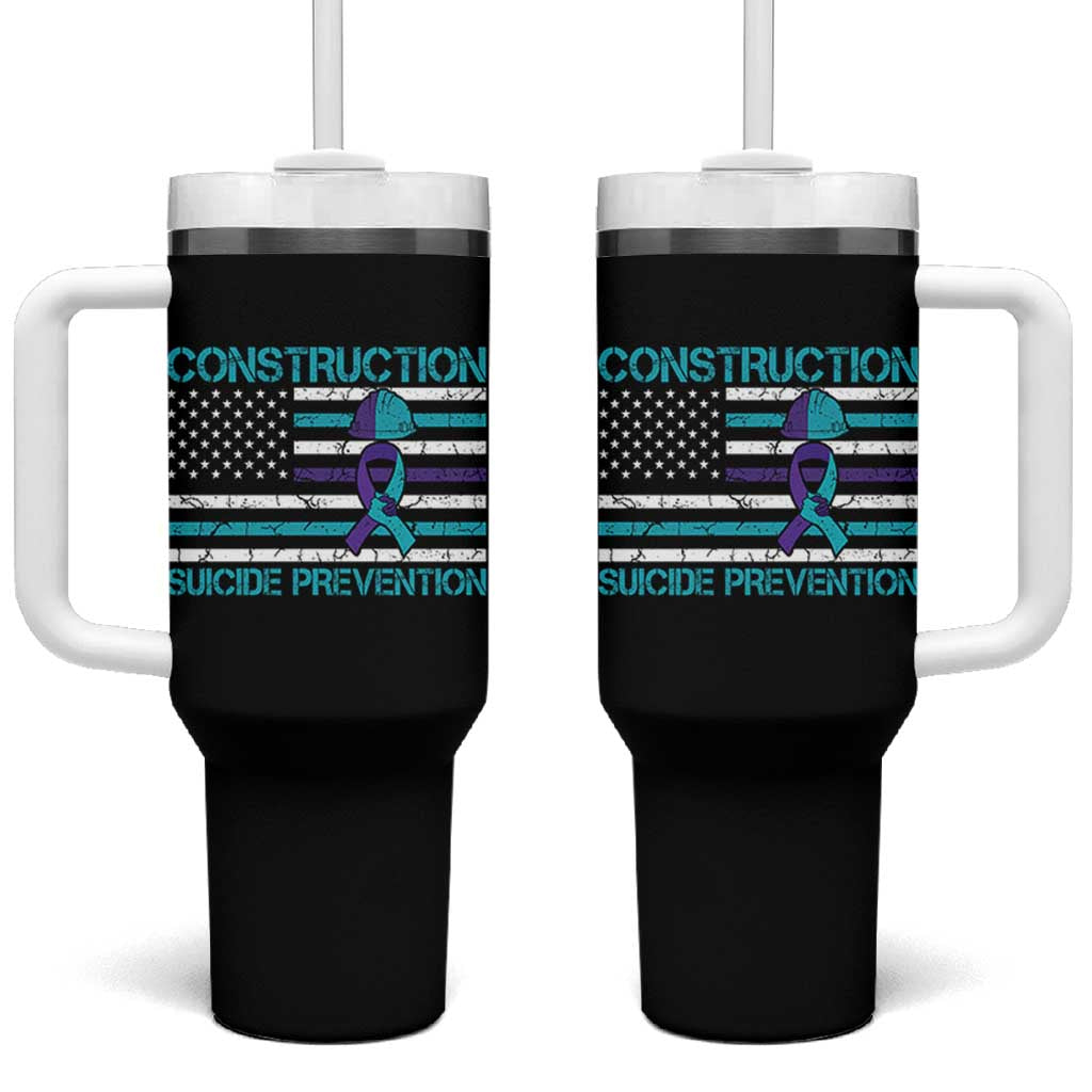 Construction Suicide Prevention Awareness Tumbler With Handle Mental Health American Flag