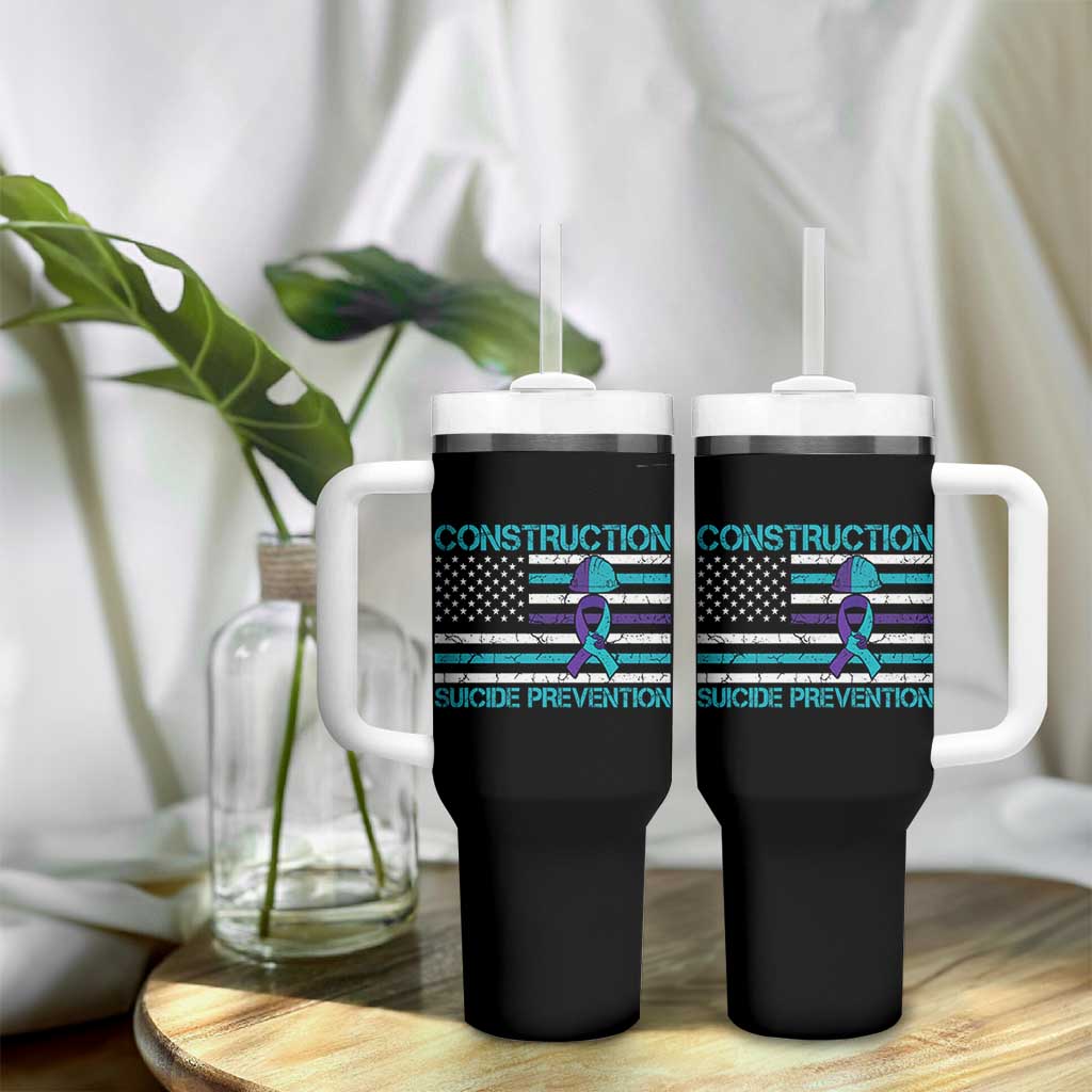 Construction Suicide Prevention Awareness Tumbler With Handle Mental Health American Flag