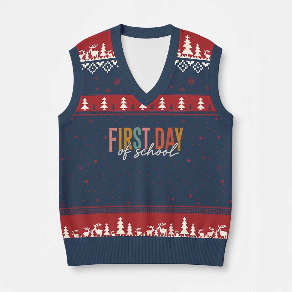 First Day of School Teacher Student V-Neck Knit Sweater Vest Funny Back to School Retro