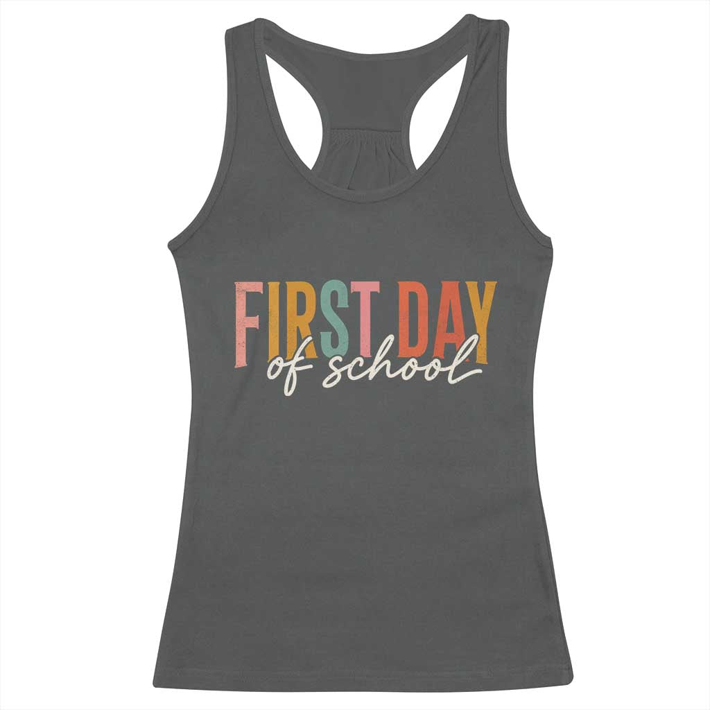 First Day of School Teacher Student Racerback Tank Top Funny Back to School Retro