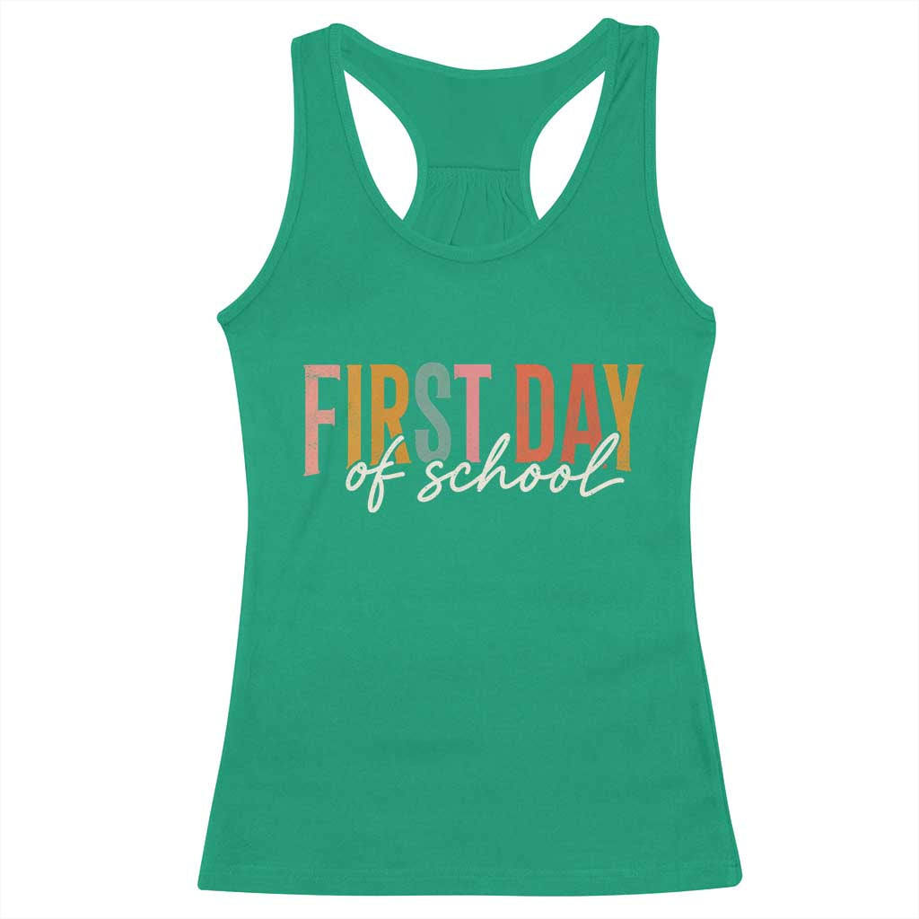 First Day of School Teacher Student Racerback Tank Top Funny Back to School Retro