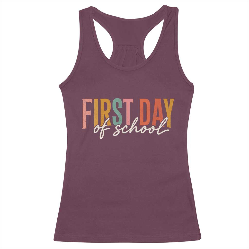 First Day of School Teacher Student Racerback Tank Top Funny Back to School Retro