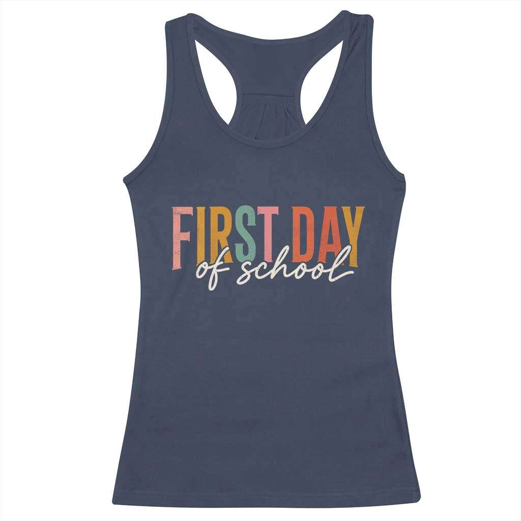 First Day of School Teacher Student Racerback Tank Top Funny Back to School Retro