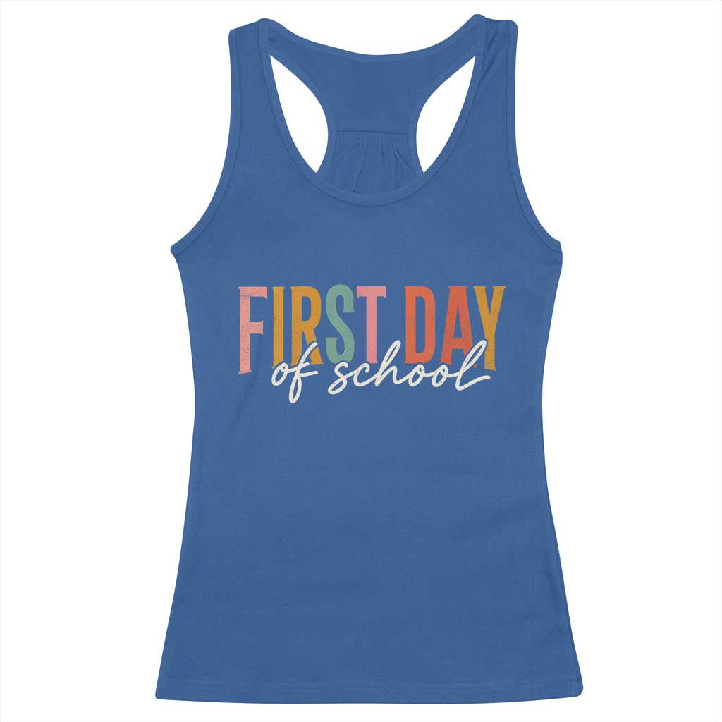 First Day of School Teacher Student Racerback Tank Top Funny Back to School Retro
