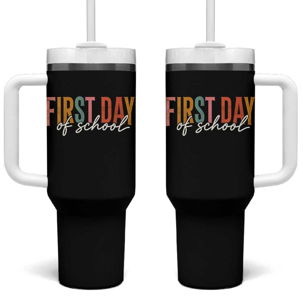 First Day of School Teacher Student Tumbler With Handle Funny Back to School Retro