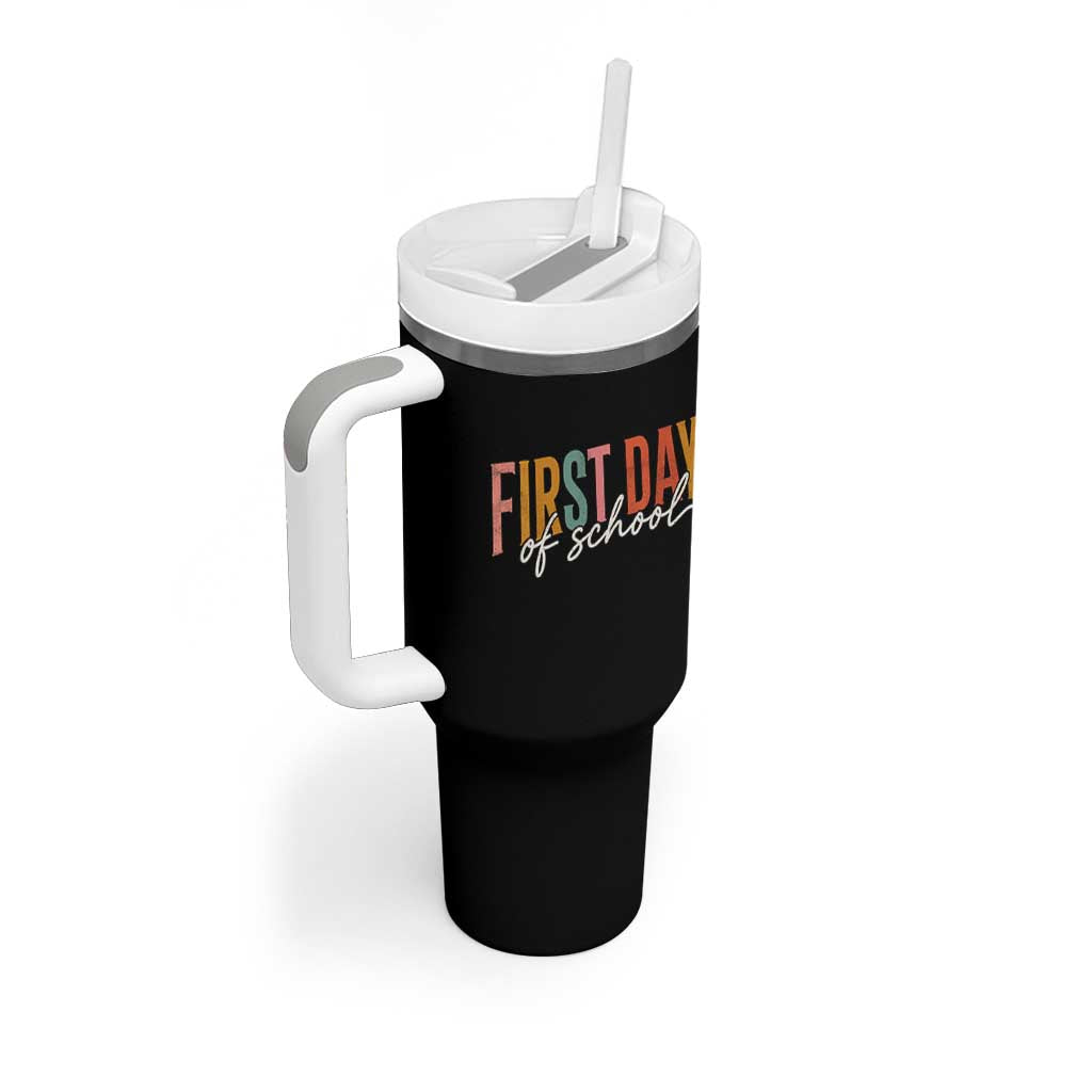 First Day of School Teacher Student Tumbler With Handle Funny Back to School Retro