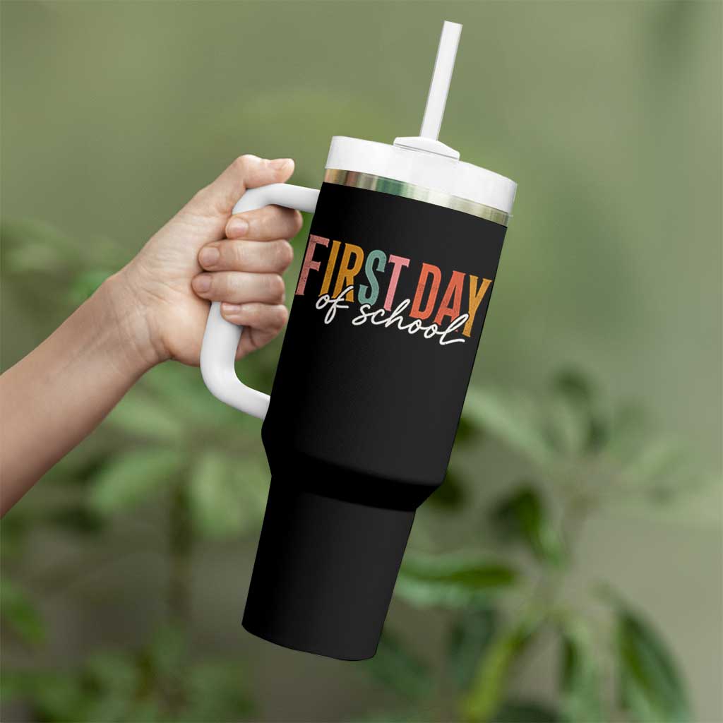 First Day of School Teacher Student Tumbler With Handle Funny Back to School Retro