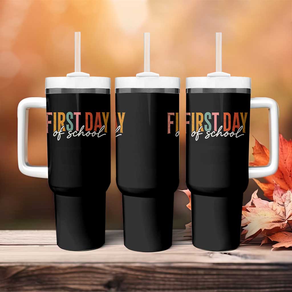 First Day of School Teacher Student Tumbler With Handle Funny Back to School Retro
