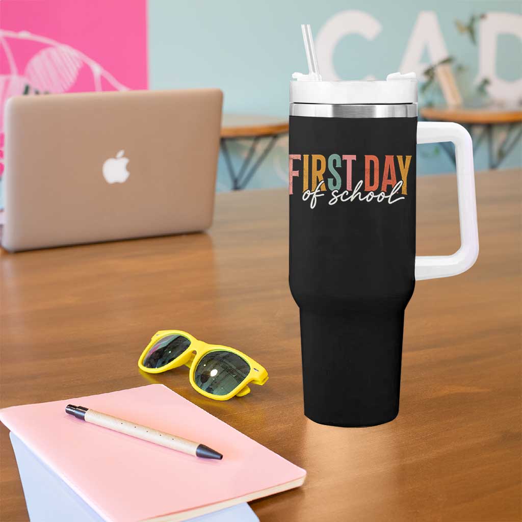 First Day of School Teacher Student Tumbler With Handle Funny Back to School Retro