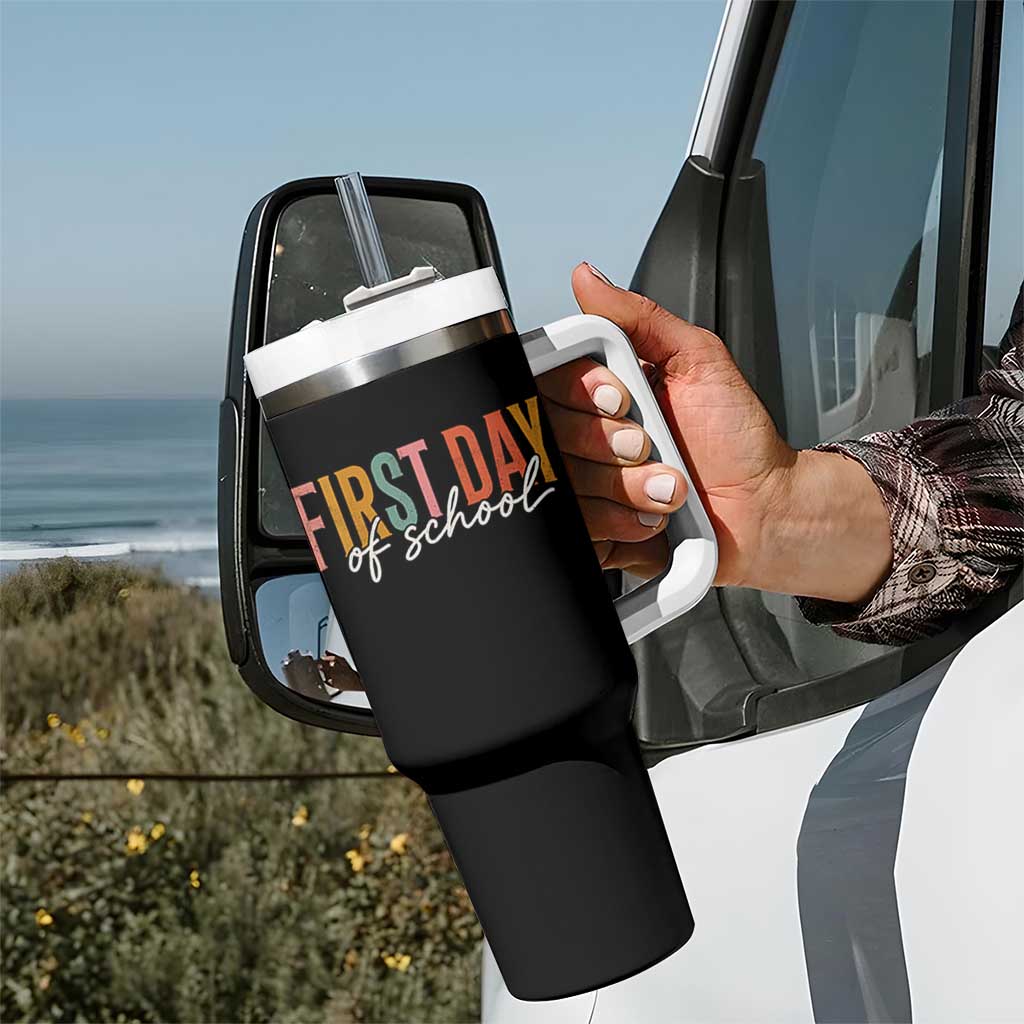 First Day of School Teacher Student Tumbler With Handle Funny Back to School Retro