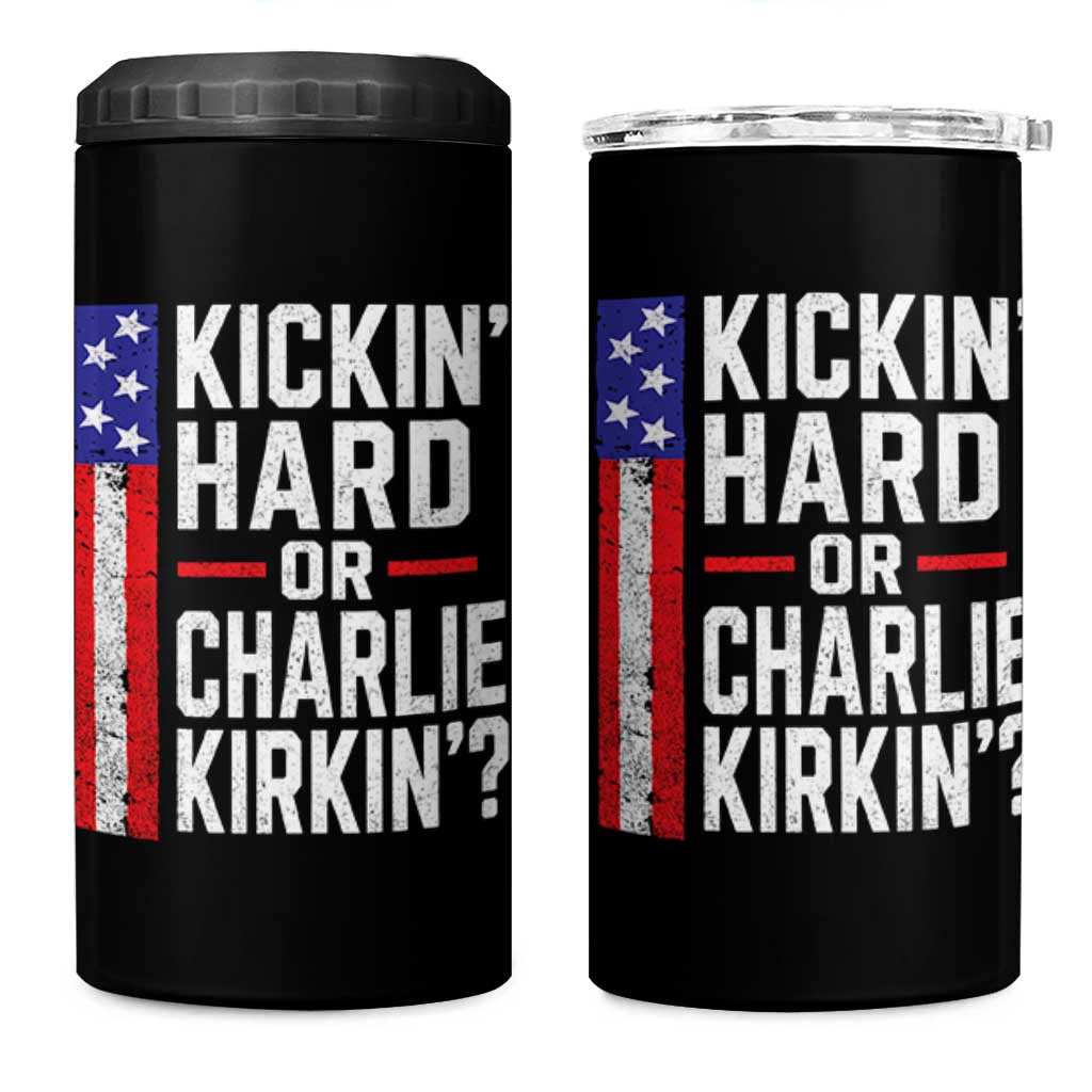 Funny Kickin Hard Or Kirkin US Political 4 in 1 Can Cooler Tumbler Vintage American Flag