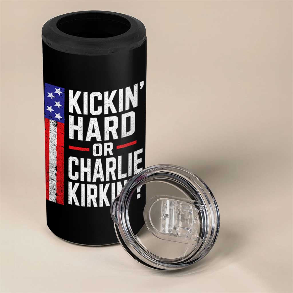 Funny Kickin Hard Or Kirkin US Political 4 in 1 Can Cooler Tumbler Vintage American Flag